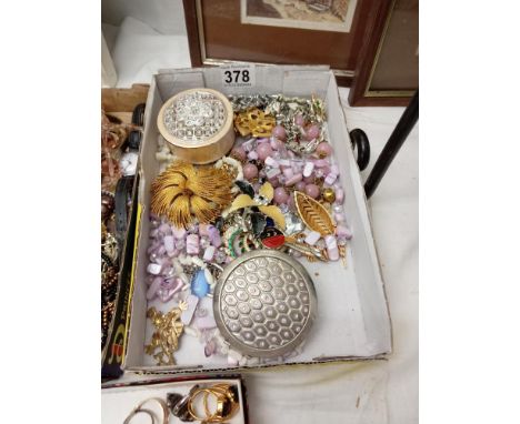 A quantity of costume jewellery. compact &amp; trinket box etc.