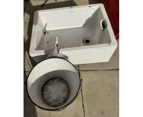 A Belfast sink with metal bucket &amp; funnel