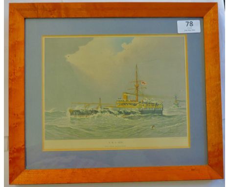 HMS Hero - a fine mounted and framed print by W.Mitchell of HMS Hero under way in choppy seas. Very atmospheric,13.1/2"x11.1/