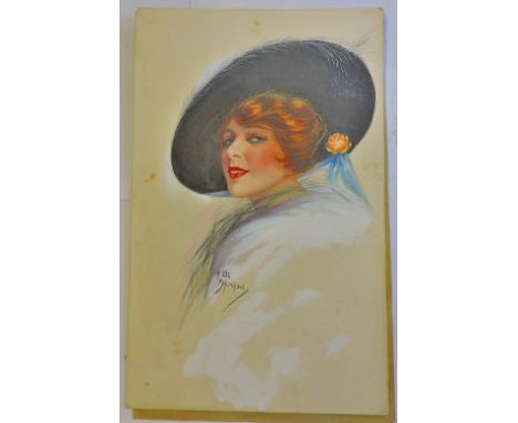 Blanchard.A.Ede-Portrait of a young girl, a portrait of a beautiful young girl in a feathered hat possibly for 'Pegs Paper' a