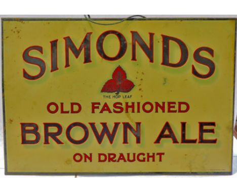 original Advertising Enamel Simonds Brown Ale metal sign -approx 12" x 8" in good condition, original