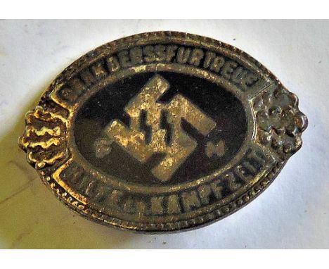 German SS honorary badge, "Dank der SS fur treue Hilfe i.d. kampfzeit". Makers mark 'RZM' M1/ 133. a rare badge.