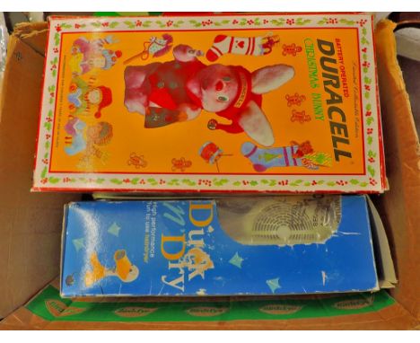 Vintage Duracell Drumming Bunny and Christmas Bunny, also Duck Dry Hair Dryer all with boxes(3)
