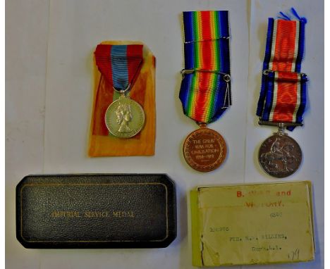 British WWI Group of three to PTE H.W. Willies, Durham Light Infantry, including: WWI pair - War Medal and Victory Medal and 