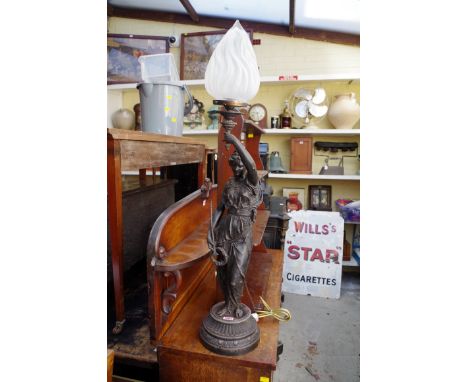 A spelter figural lamp, height including shade 92.5cm.&nbsp; 
