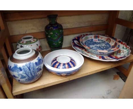 A mixed group of Chinese and Japanese ceramics;&nbsp;together with a cloisonne enamel vase.&nbsp; 