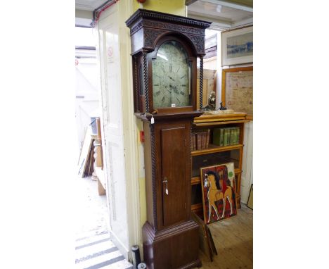 An early 19th century Scottish mahogany eight day longcase clock,&nbsp;the 13in silvered arched dial inscribed 'Stewart, Glas