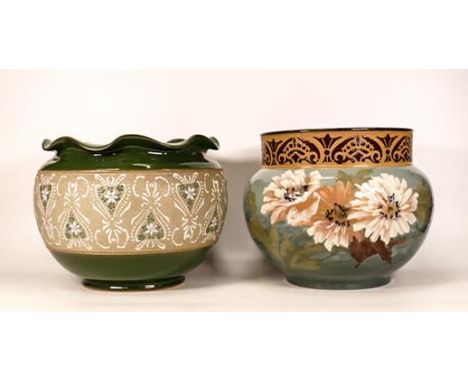 Langley Ware planter together with Lal Lovique ware floral planter ( hairline) . Height 21cm (2) 
