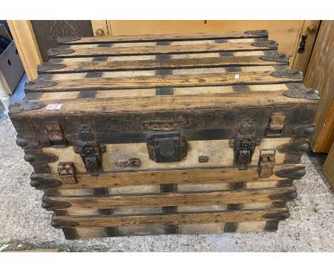 Early 20th century Lugsdin and Harnett of Toronto Large Iron bound Travel Trunk 84cm W x 55cm D x 53cm H 