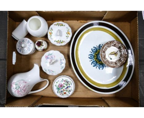 A mixed collection of items to include Aynsley little sweetheart lidded pot, vase , Aynsley cottage garden lidded pot Palissy