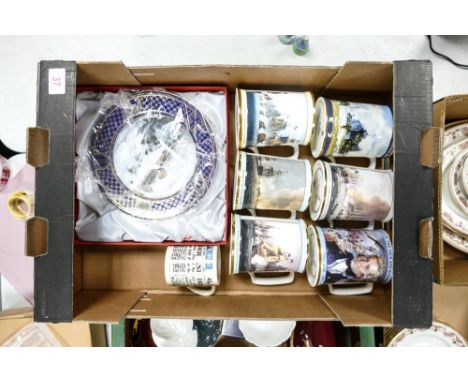 A collection of Royal Doulton Nelson Victories tankards together with boxed Spode limited edition plate Juno Beach ( 1 tray) 