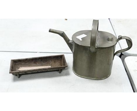 Galvanised Steel Watering Can together with a Cast Iron Chicken Feed Trough 