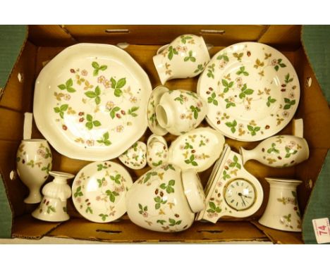 A collection of Wedgwood Wild strawberry to include side plates, vases, ginger jars, mantle clock etc 