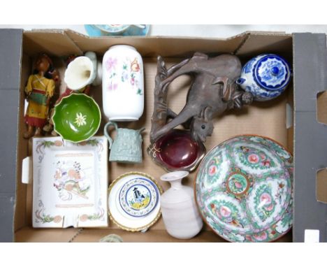 A Mixed Collection of Items to include Republic Period Famille Rose Bowl, Carved Wood Buffalo and Child Figure, Carltonware p