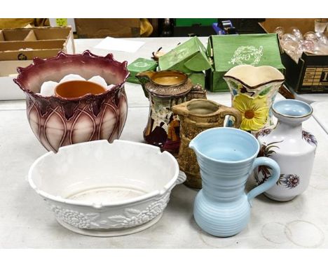 Mixed Collection of Ceramic Items to include Jardiniere, Planter, Gouda Dalia Vase, Burleigh Relief Jug etc. 