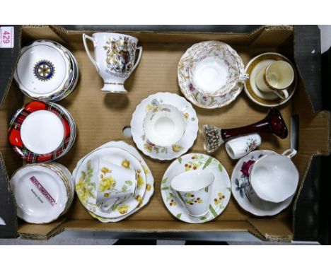 A Mixed Collection of Ceramic to include teacups, saucers, a small whitefriars jack in the pulpit vase, rotary club pin dishe