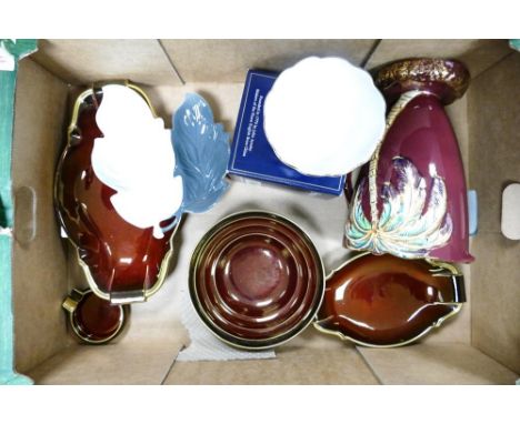 A mixed collection of items to include Beswick palm treen vase, Carlton ware rouge royale dishes, Boxed Aynsley Pembroke peta