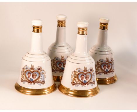 Four Wade Bell's Scotch Whiskey Bottles Commemorating the Marriage of Prince Charles and Lady Diana Spencer 29th July 1981. (