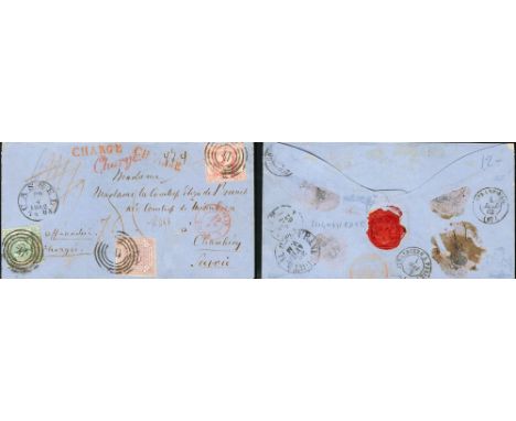 GERMANY. Thurn and Taxis. sobre 8, 10, 12. 1862. ½ s green, 2 s carmine red and lile 5 s lilac. Registered cover from CASSEL 