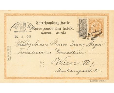 AUSTRIA. sobre 46A. 1900. 2 k brown on Postal Stationery Card Internal post in VIENA, with 1 k black upright vertically BISEC