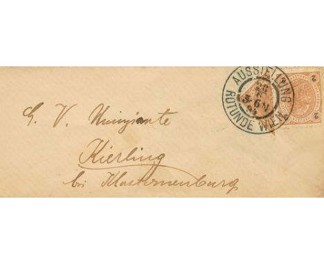 AUSTRIA. sobre 47(2). 1894. 2 k light brown (little defect on the rigt side) and brown 2 k BISECTED. VIENA to KIERLING. Postm