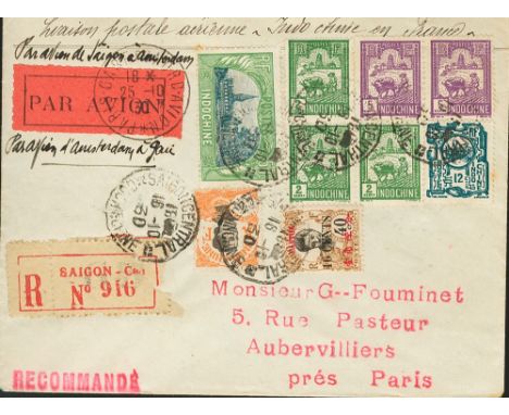 FRENCH AREA. French Indochine. sobre 82,103,128(3),131(2),138,144. 1930. Several values. Registered cover from SAIGON to PARI