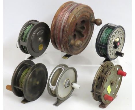 Six fly fishing reels including Intrepid 3.5in by K. P. Morritt & Garcia Mitchell fly reel