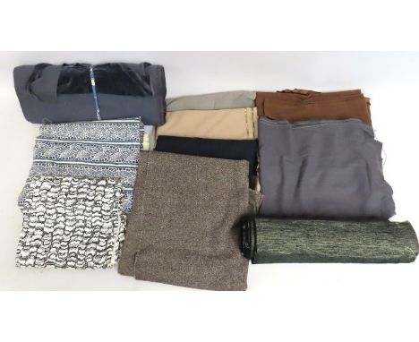 A quantity of tailors textiles including wool/cashmere, cotton velvet & printed cottons