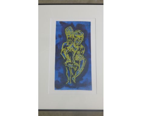 John Piper - Lovers - off set lithograph on velin 1977 - Indian Love Poems suite Limited Edition 200 - Image size 45.5cm x 23