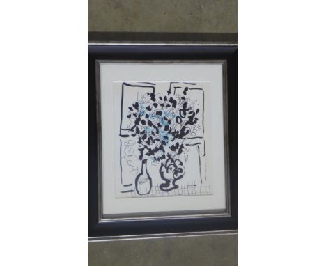 Marc Chagall - Black & Blue bouquet - original lithograph 1957 - printed by Mourlot - Mourlot ref.202 - Image size 19.5cm x 2