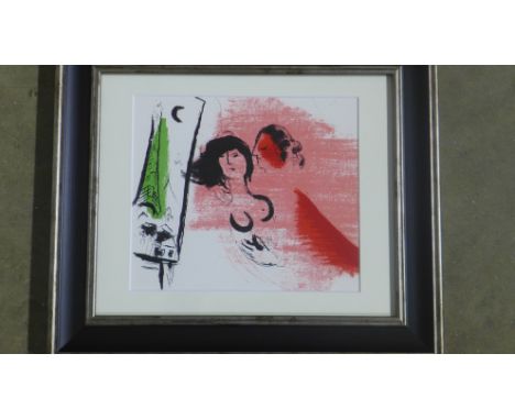 Marc Chagall - Lovers under green Eiffel Tower - original lithograph 1957 - printed by Mourlot - Mourlot ref 210 - Image size
