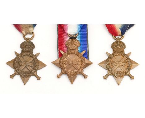 WWI three 1914-1915 star medals, presented to 17489 PTE. R. B. Trapnell. Liverpool Regiment, T4-057056 DVR. R. Richardson. A,