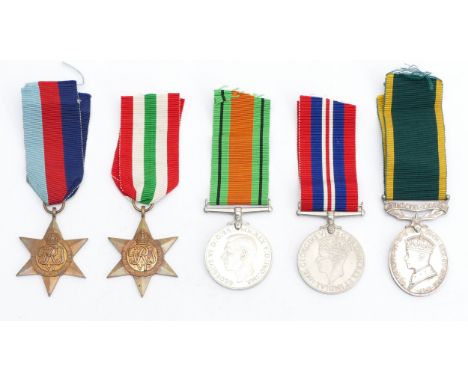 WWII Territorial medal group, to include the 1939-1945 star, Italy, Defence, War and the George VI territorial, presented to 