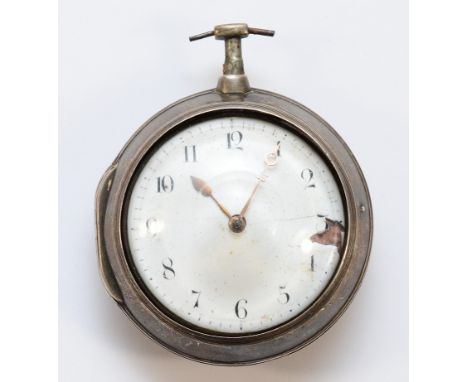 Edward Glase, Bridgnorth, a George III silver pair case fusee pocket watch, Birmingham 1801, spares or repair, balance spins,