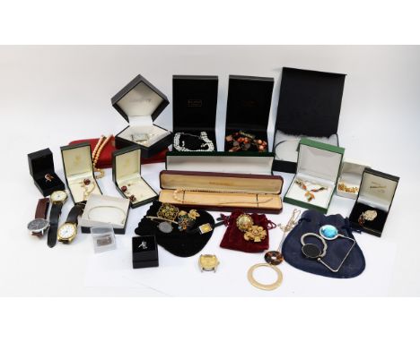 Two 925 silver and amber necklaces, with two silver and gemset rings, M-O, 26g together with a quantity of costume jewellery 