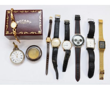 Rotary, a ladies quartz gold plated wristwatch, c. 1997, box, Rotary, a gentleman's quartz gold plated wristwatch and other w