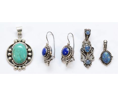 Suarti, a pair of 925 silver gemset hook earrings, Suarti, two 925 silver gemset pendants, largest 50mm, with a Mexico, 925 s