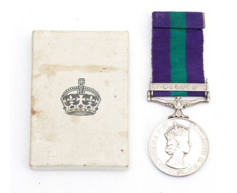 A ERII G.S.M Malaya medal, presented to 22964681 Fus. S. Kane. R.S.F, boxed.