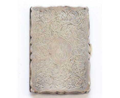 A silver engraved cigarette case, Sheffield 1911, with engraved initials to the front, 9.5x7cm, 61gm.