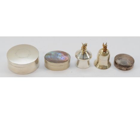A silver pill box with fairy decoration to the top, Sheffield 1995, together with another silver pill box, London 1929, with 