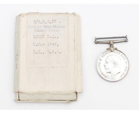WWI War medal, presented to 10235 D.A. M. Mac Iver. D.H. R.N.R, boxed.