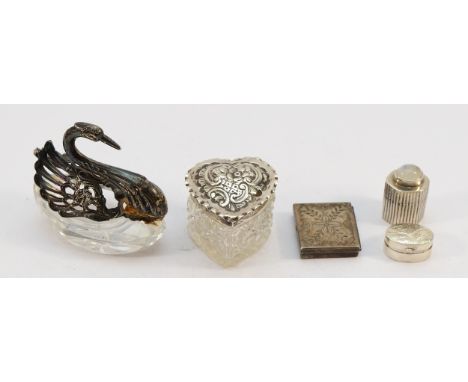 A heart shaped cut glass trinket box with silver lid, Birmingham 1899, together with a 925 silver and glass trinket dish in t