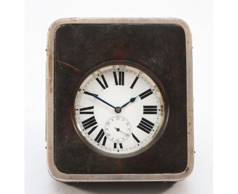 A silver and tortoiseshell desk timepiece with Goliath pocket watch, Birmingham date letter worn, 10.5 x 9.5cm, spares or rep