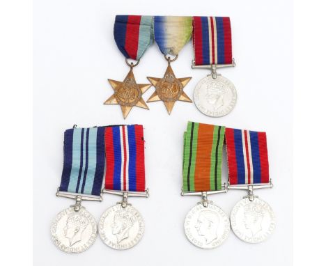 WWII three mounted medal groups, including the 1939-1945 star, Atlantic, India, Defence and War.