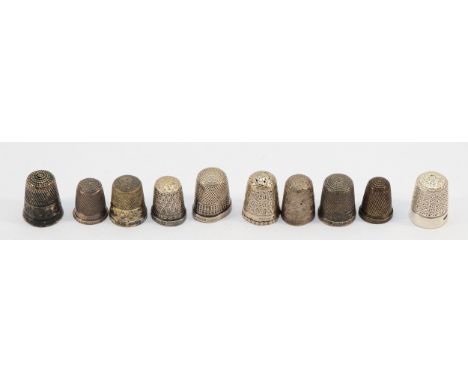 A silver thimble, Birmingham 1902, together with nine other silver thimbles, 45gm. (10)