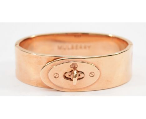 Mulberry, a rose gold gilt 20mm wide double hinged bangle, 65mm, with pouch, 118g