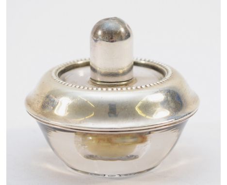 A glass and sterling silver desk petrol lighter by Frank M Whiting, 6cm.