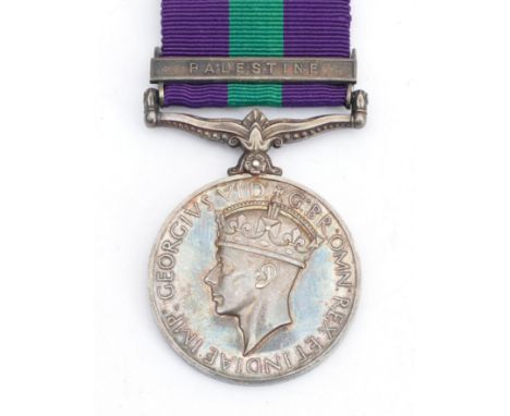 George VI G.S.M 1945-1948 Palestine medal, presented to 549874 CPL. H. Hudson. 11th Hussars.