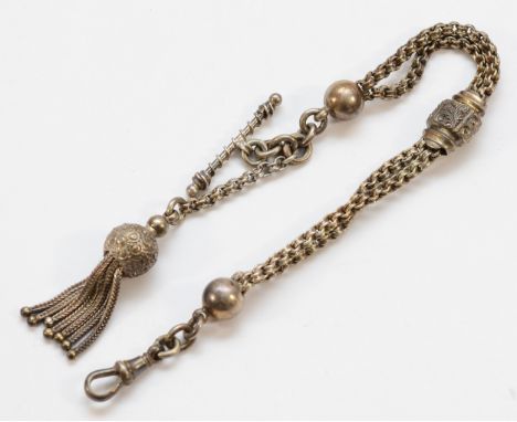 A Victorian silver watch Albertina, with T bar and tassel, 24g