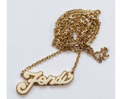 Fendi, a gilt metal and acrylic logo necklace, 120cm, 55g
